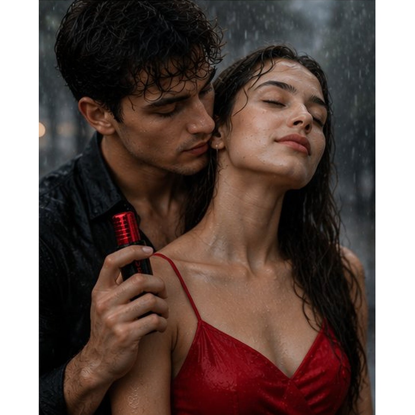Man holding a red bottle